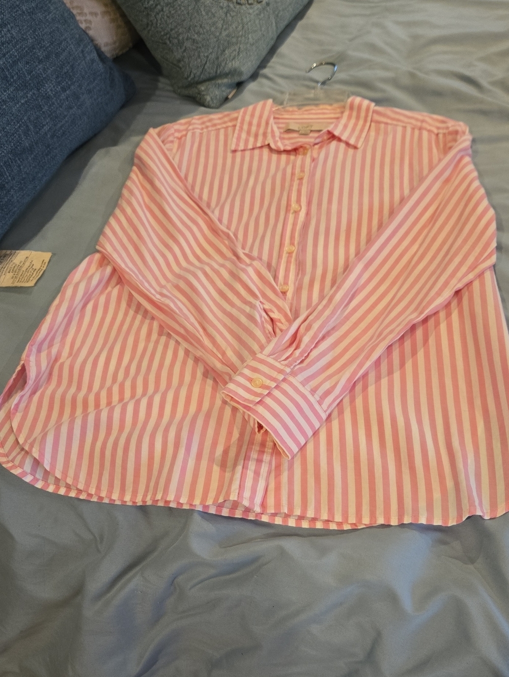 LOFT Pink & White Vertical Stripe Button-Down Blouse - Picture 6 of 6